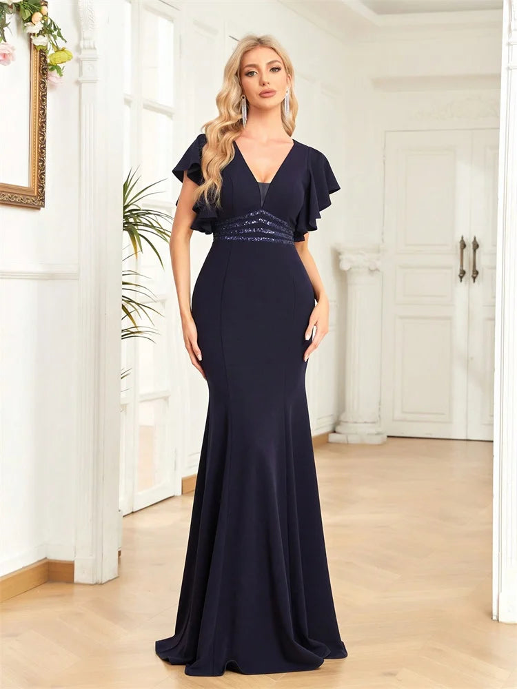 Luxury V-neck Evening Dresses Women Sleeveless Mermaid Formal Sequins Wedding Party Cocktail Gowns Events