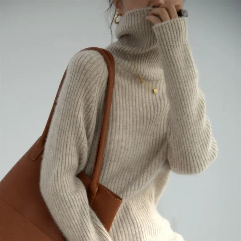 Women's High-Neck Cashmere Sweater Loose Warm Base Layer Pure Autumn Winter 100% Cashmere High-End Bottoming Sweater