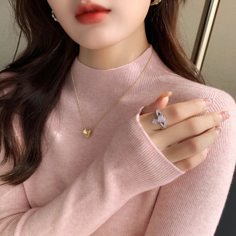 2026 New Slim Long Sleeve Base Women's  Pullover Knitted Solid Color Turtleneck Sweater Versatile Autumn Winter Warm Tops